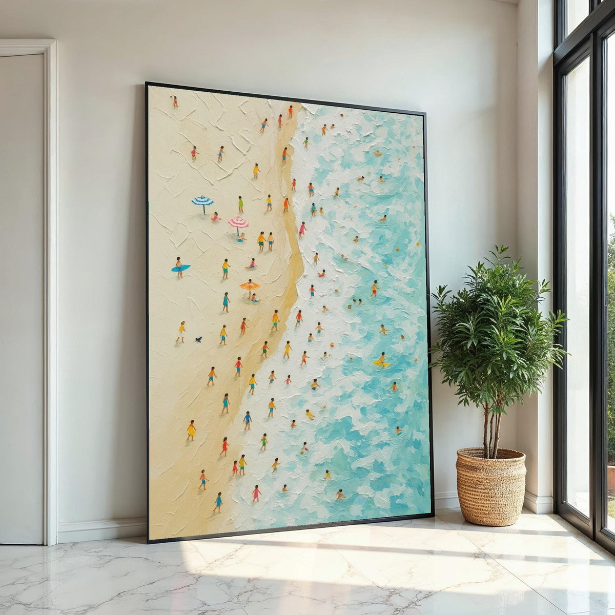Beach Day Canvas, Vibrant Beach Artwork, Ocean Wall Art, Coastal Canvas Design, Ready to Hang Beach Decor, Summer Vibes Wall Print