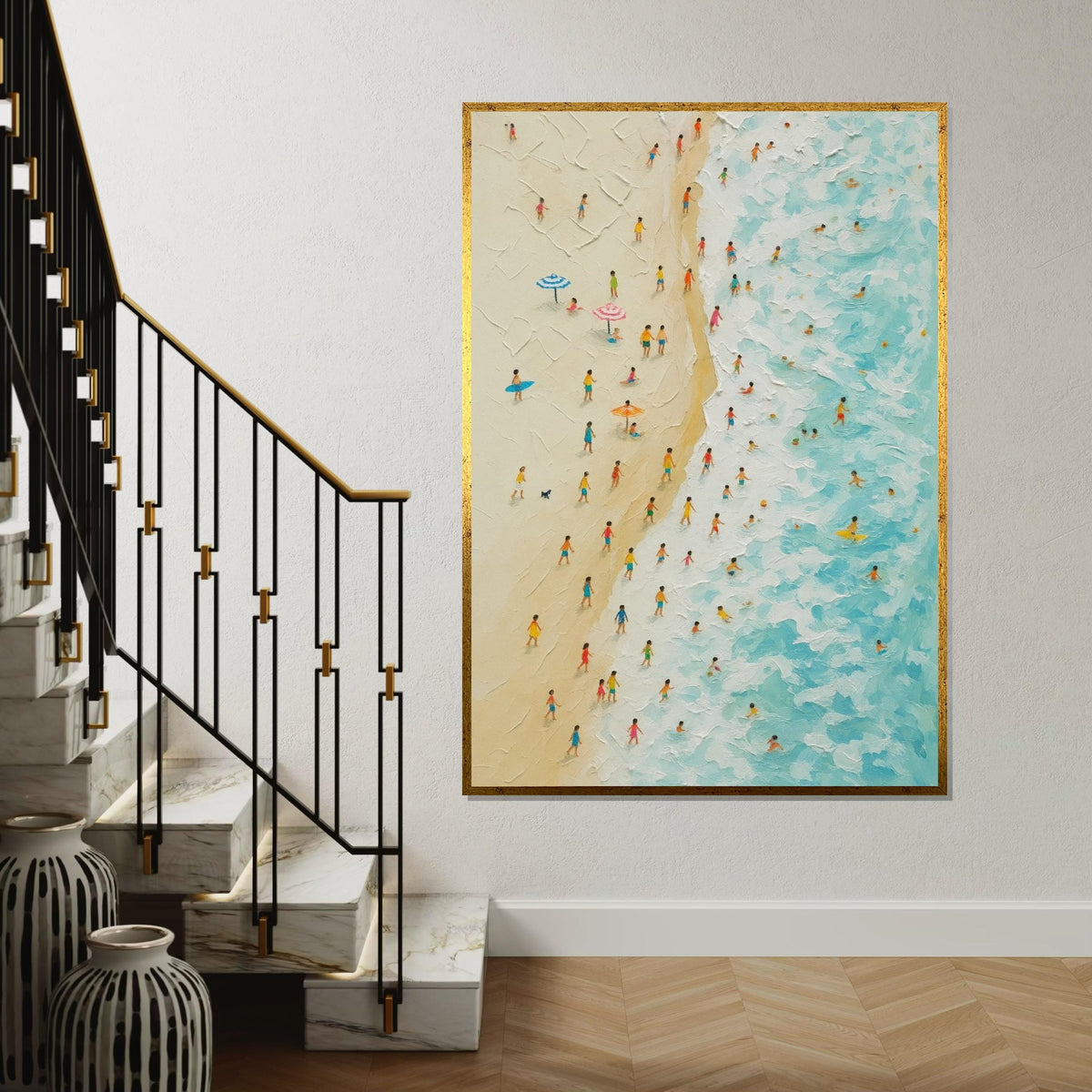Beach Day Canvas, Vibrant Beach Artwork, Ocean Wall Art, Coastal Canvas Design, Ready to Hang Beach Decor, Summer Vibes Wall Print