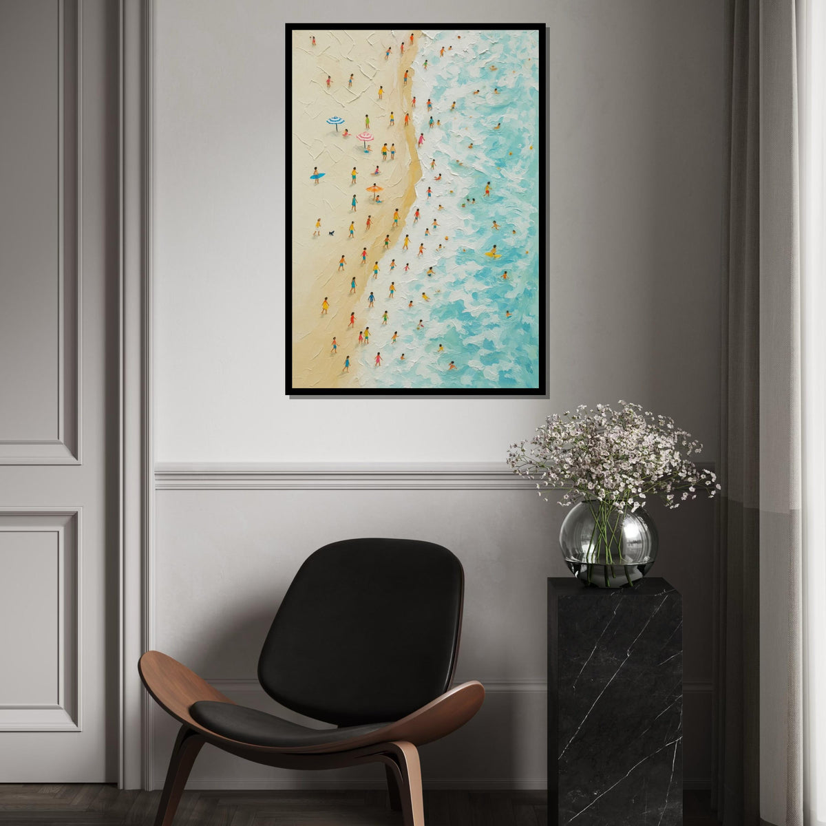 Beach Day Canvas, Vibrant Beach Artwork, Ocean Wall Art, Coastal Canvas Design, Ready to Hang Beach Decor, Summer Vibes Wall Print