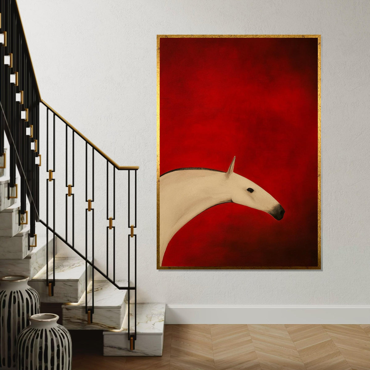 Abstract Horse Art, Equine Canvas, Minimalist Horse Poster, Wall Art Canvas Design, Red Background Decor, Ready to Hang Decoration
