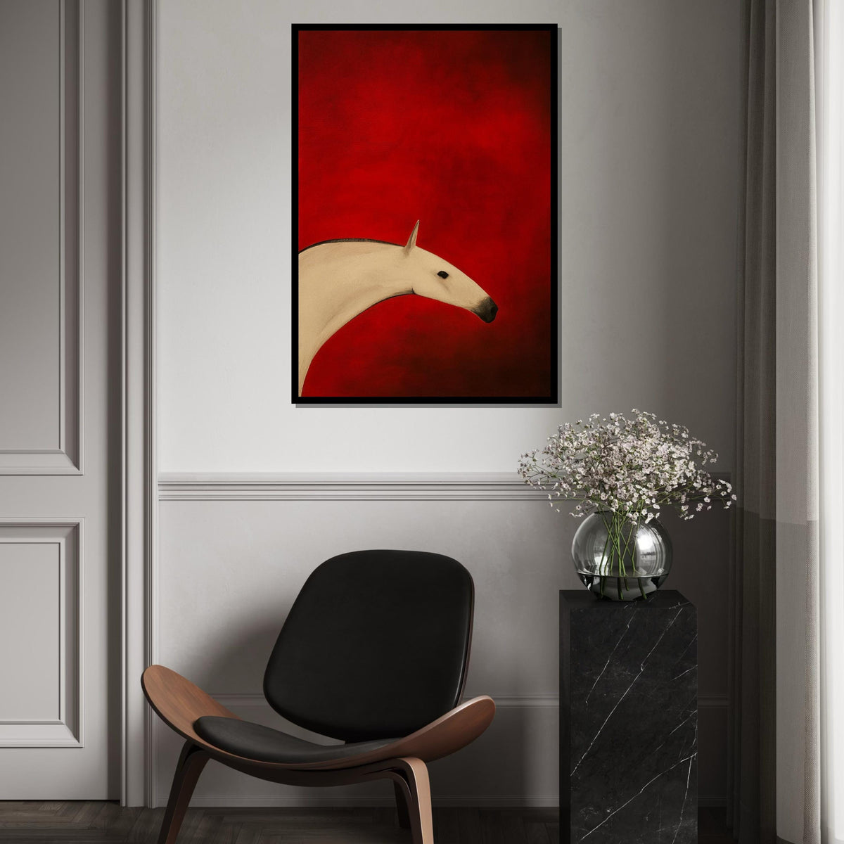 Abstract Horse Art, Equine Canvas, Minimalist Horse Poster, Wall Art Canvas Design, Red Background Decor, Ready to Hang Decoration