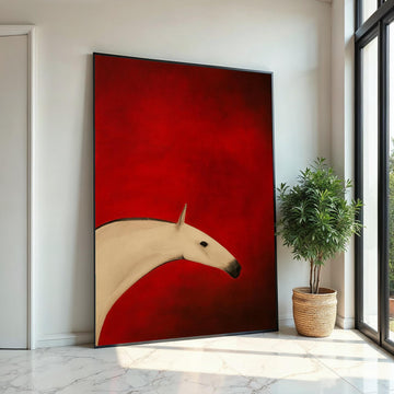 Abstract Horse Art, Equine Canvas, Minimalist Horse Poster, Wall Art Canvas Design, Red Background Decor, Ready to Hang Decoration