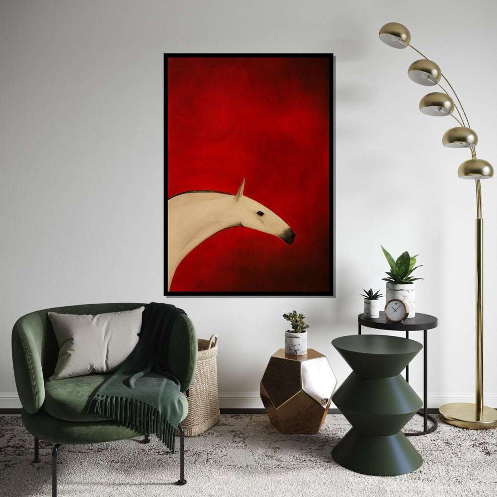 Abstract Horse Art, Equine Canvas, Minimalist Horse Poster, Wall Art Canvas Design, Red Background Decor, Ready to Hang Decoration