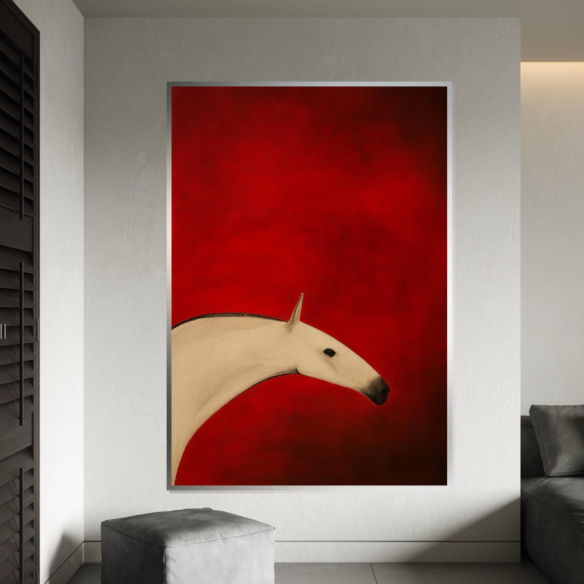 Abstract Horse Art, Equine Canvas, Minimalist Horse Poster, Wall Art Canvas Design, Red Background Decor, Ready to Hang Decoration
