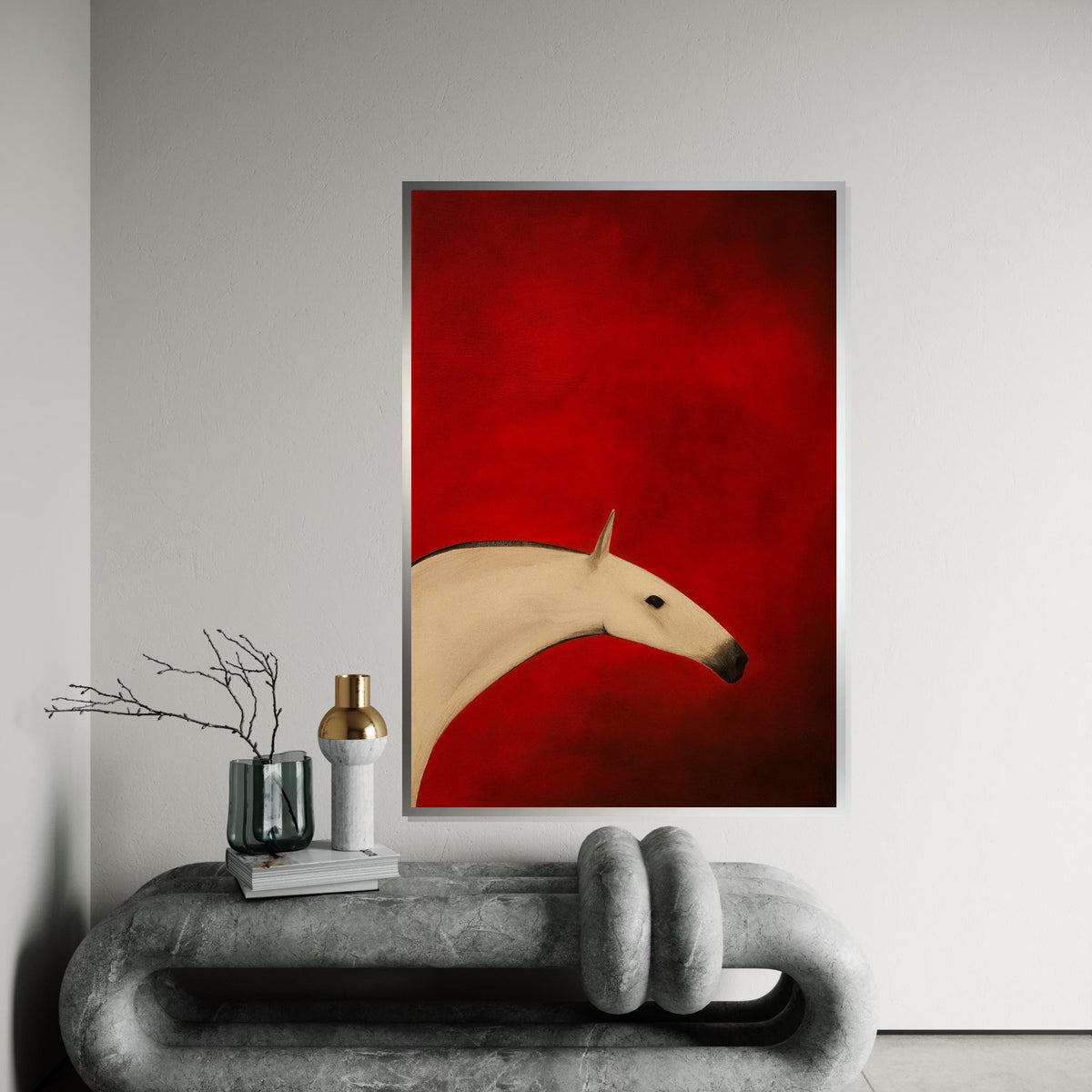 Abstract Horse Art, Equine Canvas, Minimalist Horse Poster, Wall Art Canvas Design, Red Background Decor, Ready to Hang Decoration