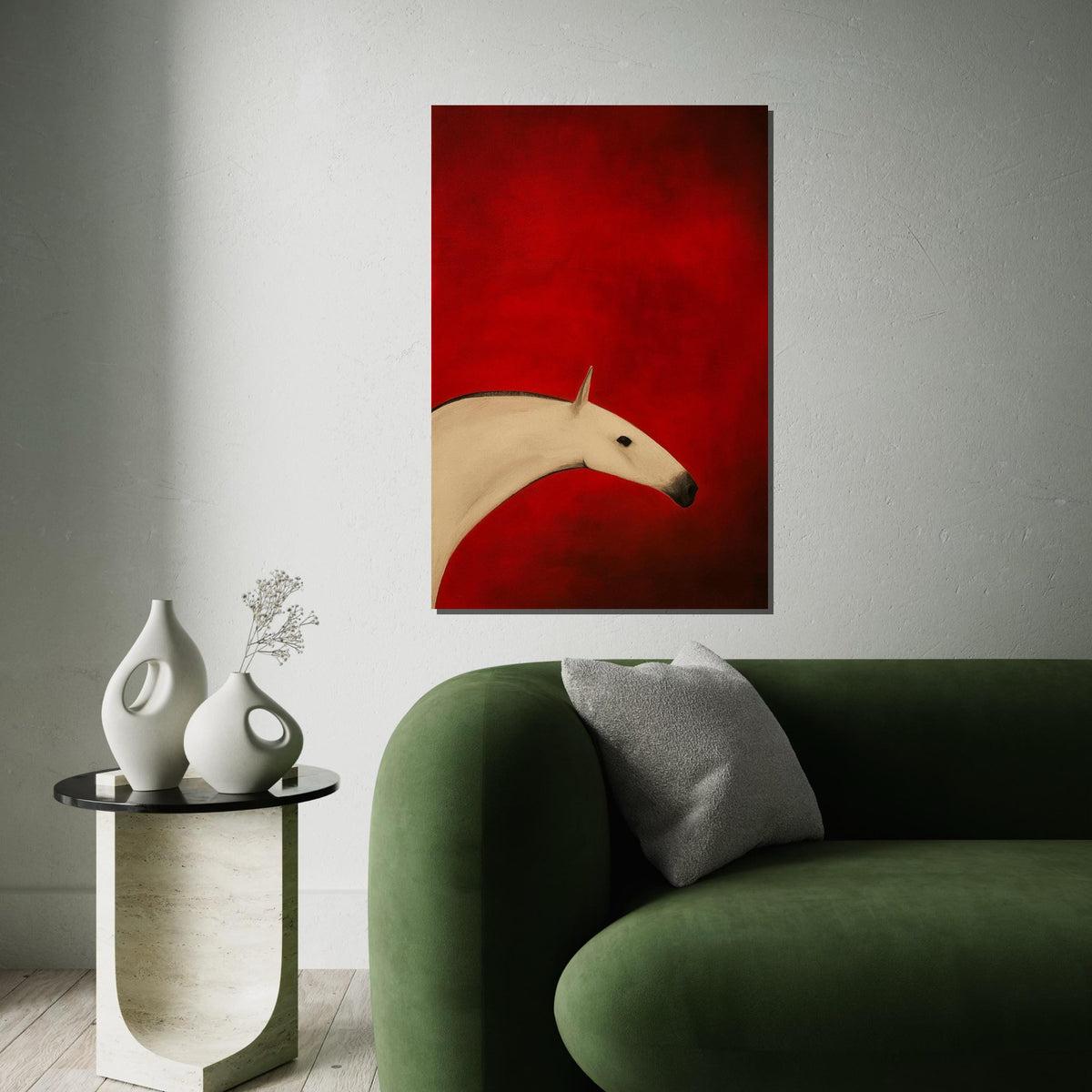 Abstract Horse Art, Equine Canvas, Minimalist Horse Poster, Wall Art Canvas Design, Red Background Decor, Ready to Hang Decoration