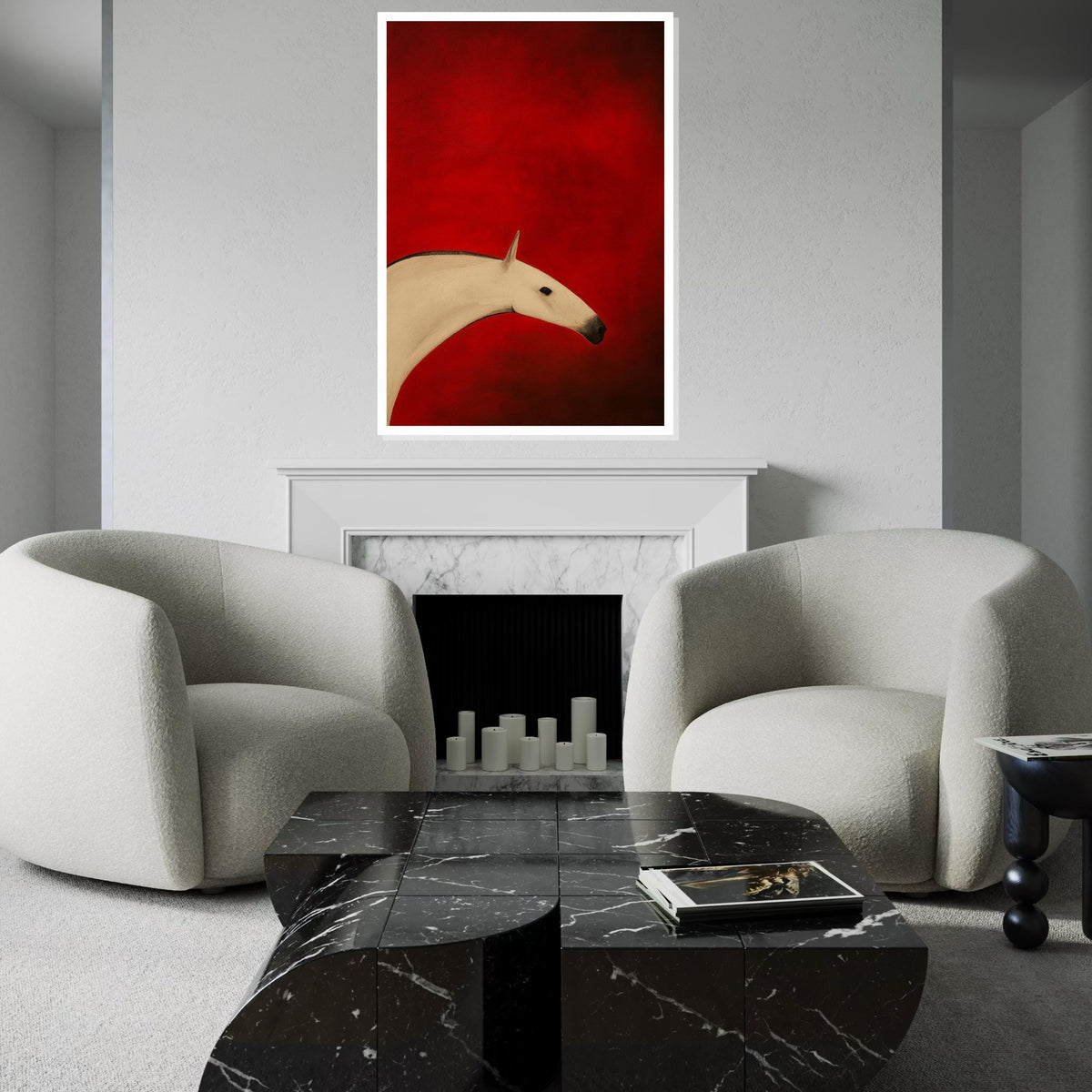 Abstract Horse Art, Equine Canvas, Minimalist Horse Poster, Wall Art Canvas Design, Red Background Decor, Ready to Hang Decoration
