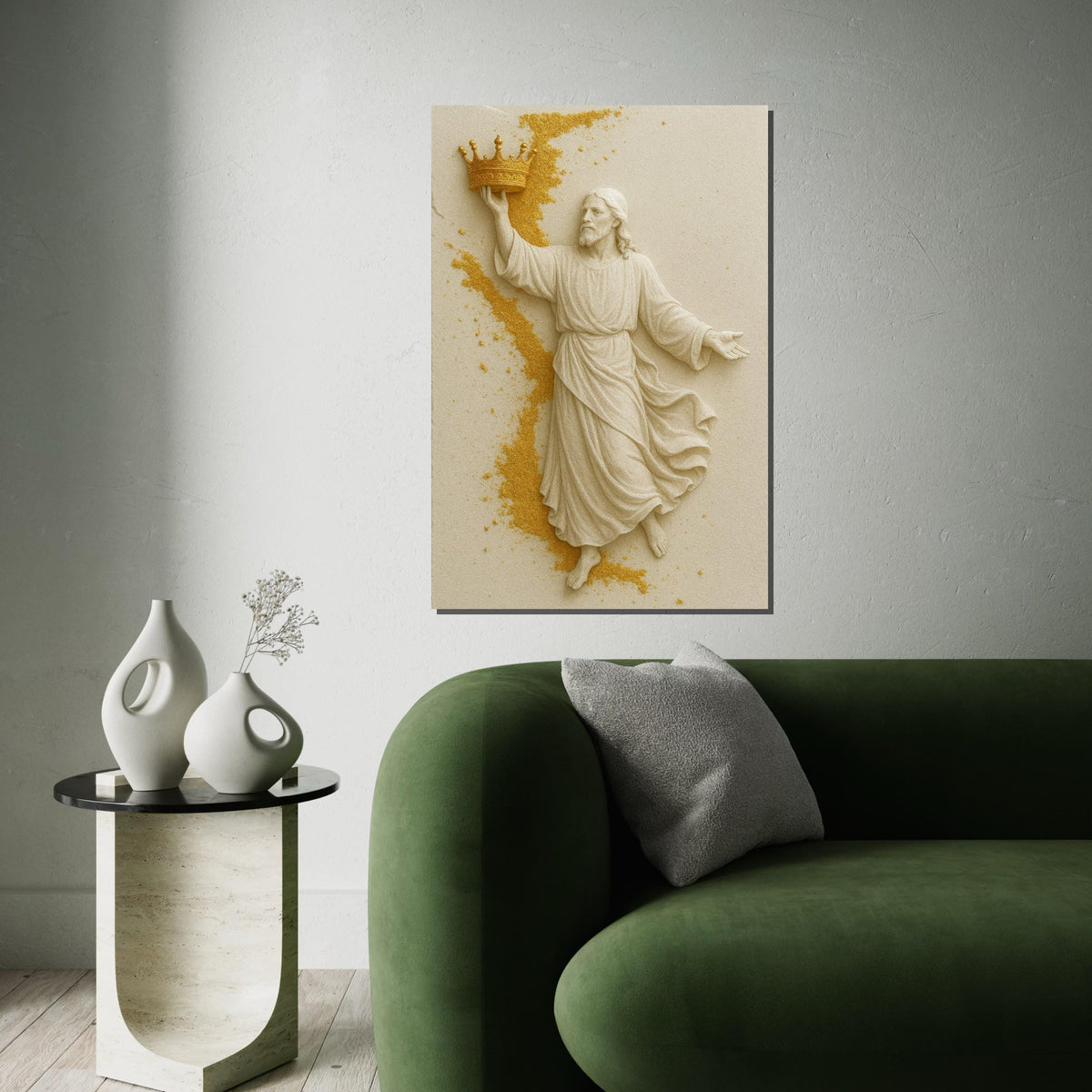 Golden Crown Jesus Canvas, Religious Wall Art, Divine Savior Poster, Wall Art Canvas Design, Ready to Hang Decoration