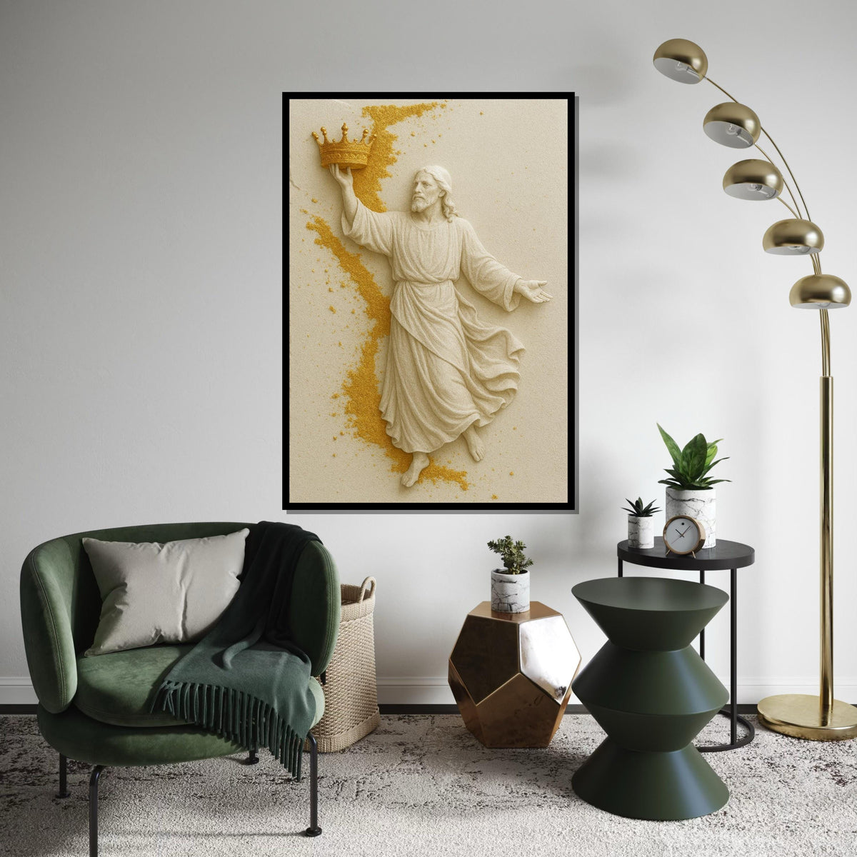 Golden Crown Jesus Canvas, Religious Wall Art, Divine Savior Poster, Wall Art Canvas Design, Ready to Hang Decoration