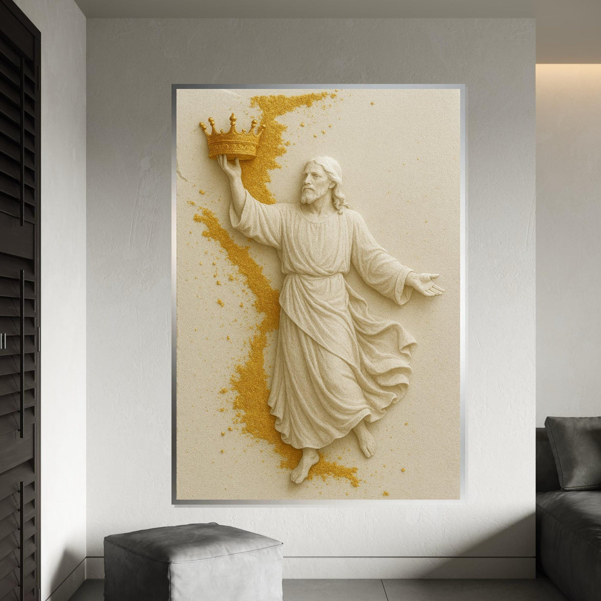 Golden Crown Jesus Canvas, Religious Wall Art, Divine Savior Poster, Wall Art Canvas Design, Ready to Hang Decoration