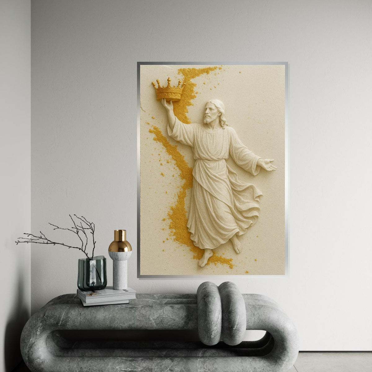 Golden Crown Jesus Canvas, Religious Wall Art, Divine Savior Poster, Wall Art Canvas Design, Ready to Hang Decoration