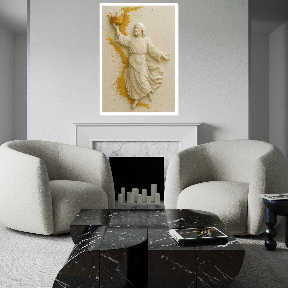 Golden Crown Jesus Canvas, Religious Wall Art, Divine Savior Poster, Wall Art Canvas Design, Ready to Hang Decoration