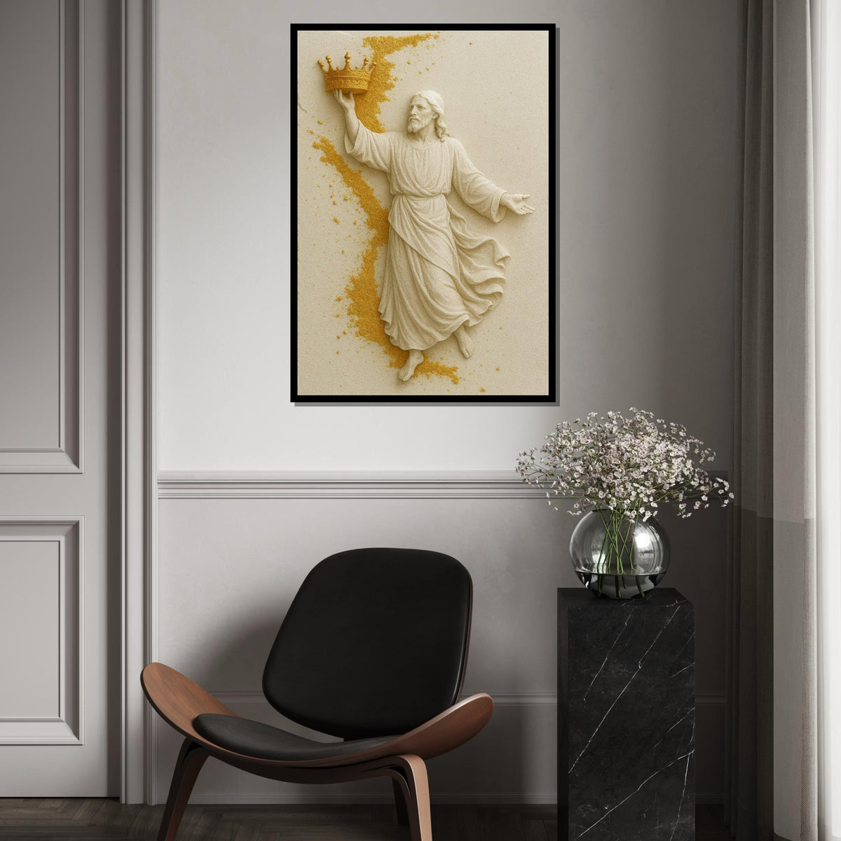 Golden Crown Jesus Canvas, Religious Wall Art, Divine Savior Poster, Wall Art Canvas Design, Ready to Hang Decoration