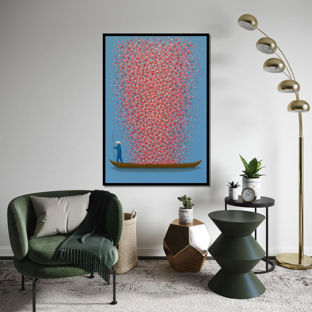 Boatman Canvas, Colorful Dot Art, Abstract Wall Art, Dotted Canvas Design, Art for Living Room, Ready to Hang Canvas Decor