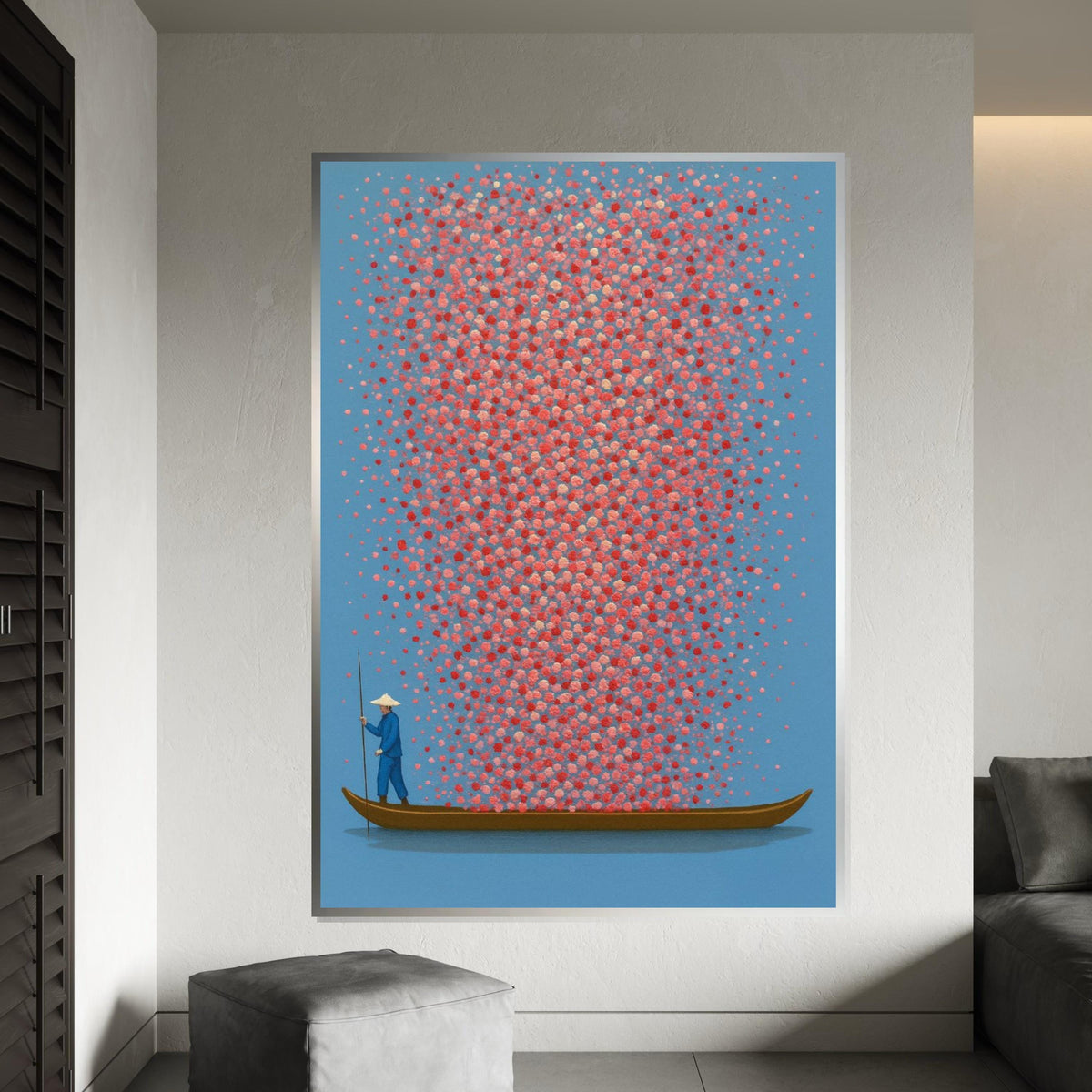 Boatman Canvas, Colorful Dot Art, Abstract Wall Art, Dotted Canvas Design, Art for Living Room, Ready to Hang Canvas Decor