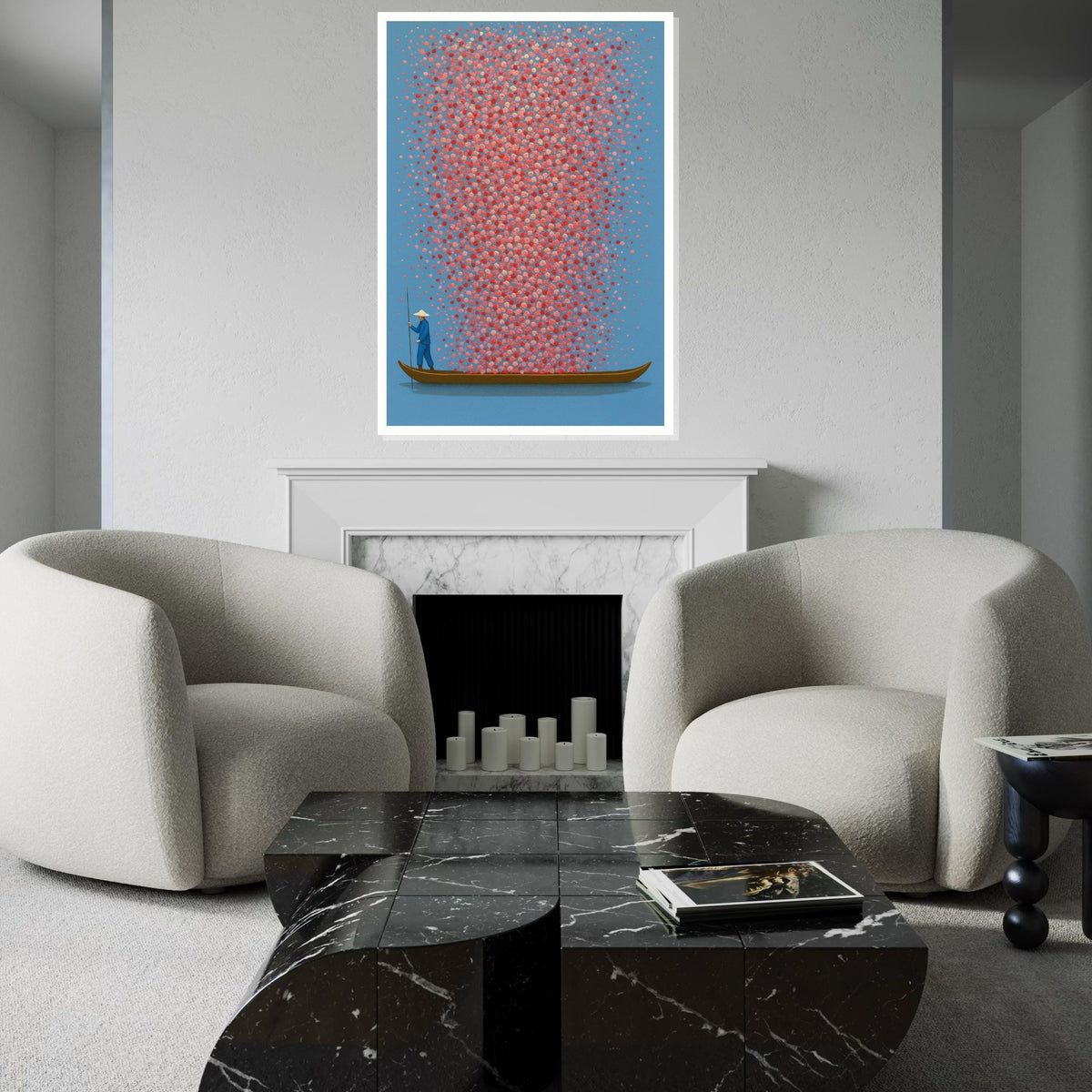 Boatman Canvas, Colorful Dot Art, Abstract Wall Art, Dotted Canvas Design, Art for Living Room, Ready to Hang Canvas Decor