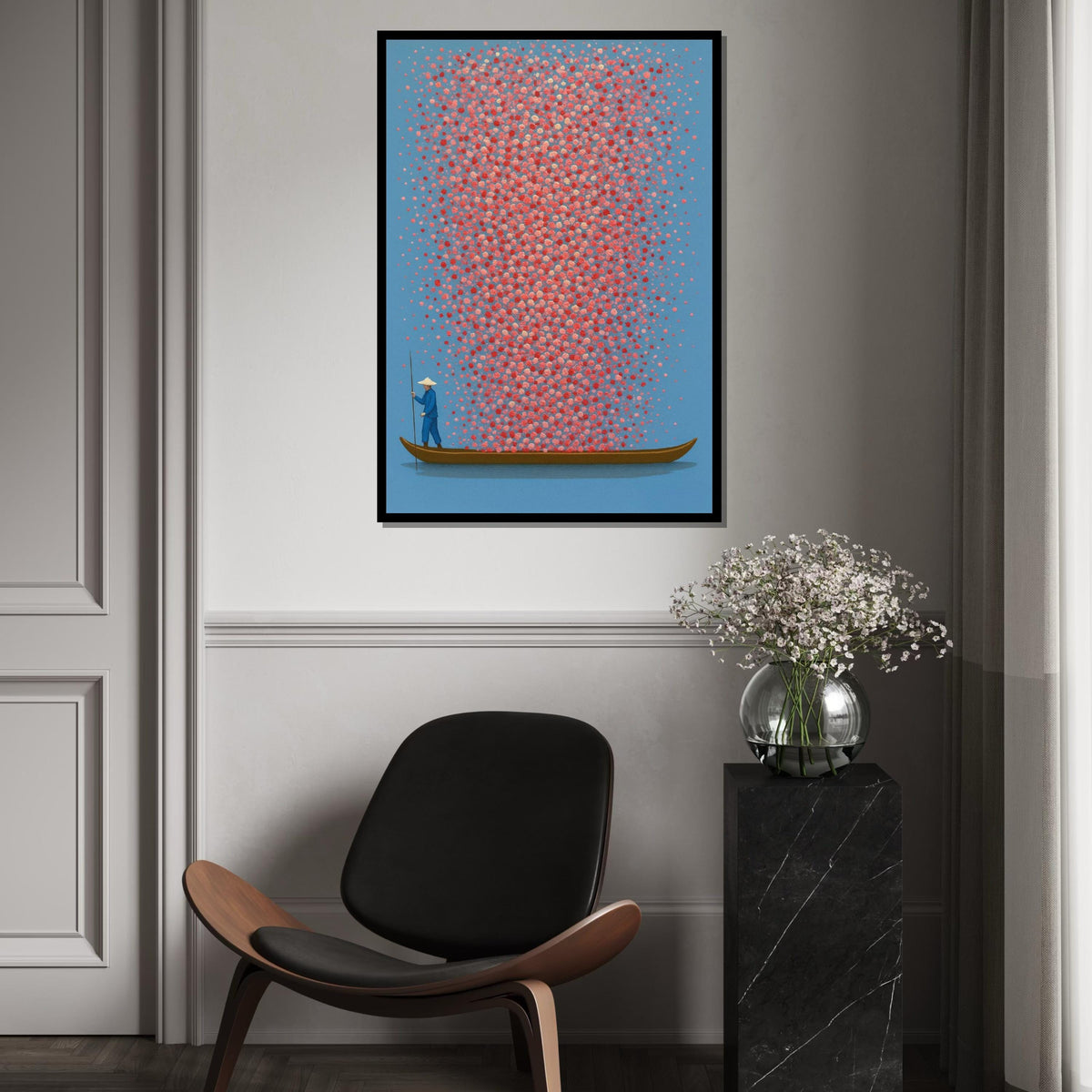 Boatman Canvas, Colorful Dot Art, Abstract Wall Art, Dotted Canvas Design, Art for Living Room, Ready to Hang Canvas Decor