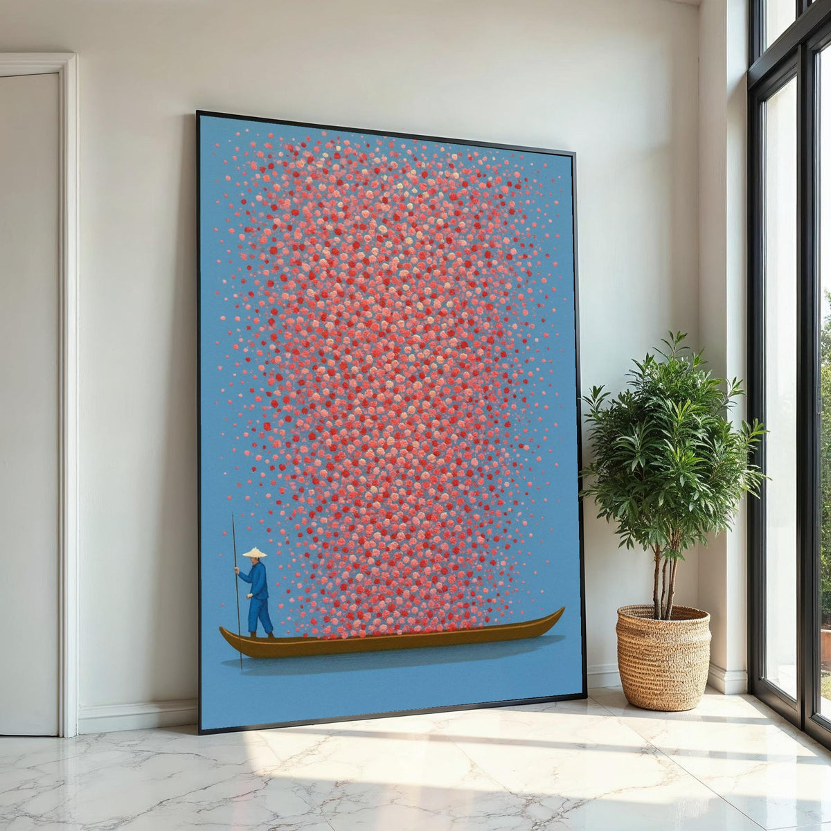 Boatman Canvas, Colorful Dot Art, Abstract Wall Art, Dotted Canvas Design, Art for Living Room, Ready to Hang Canvas Decor