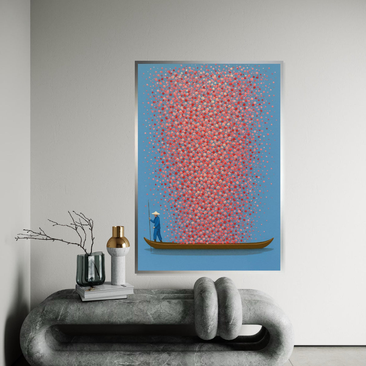 Boatman Canvas, Colorful Dot Art, Abstract Wall Art, Dotted Canvas Design, Art for Living Room, Ready to Hang Canvas Decor