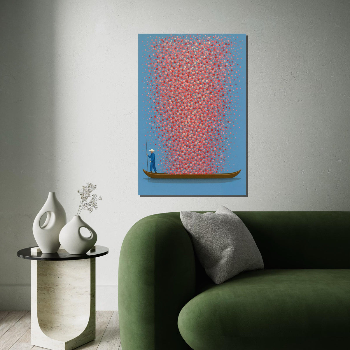 Boatman Canvas, Colorful Dot Art, Abstract Wall Art, Dotted Canvas Design, Art for Living Room, Ready to Hang Canvas Decor