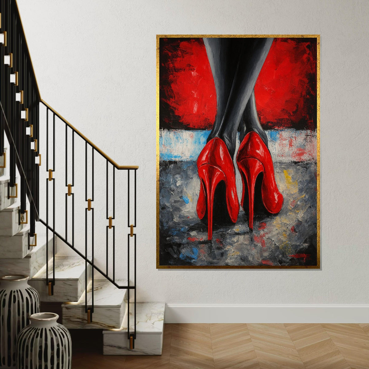 Red Heel Elegance Canvas, Stiletto Art Print, Fashion Wall Art, Bold Red Shoes, Wall Canvas Design, Ready To Hang Decoration