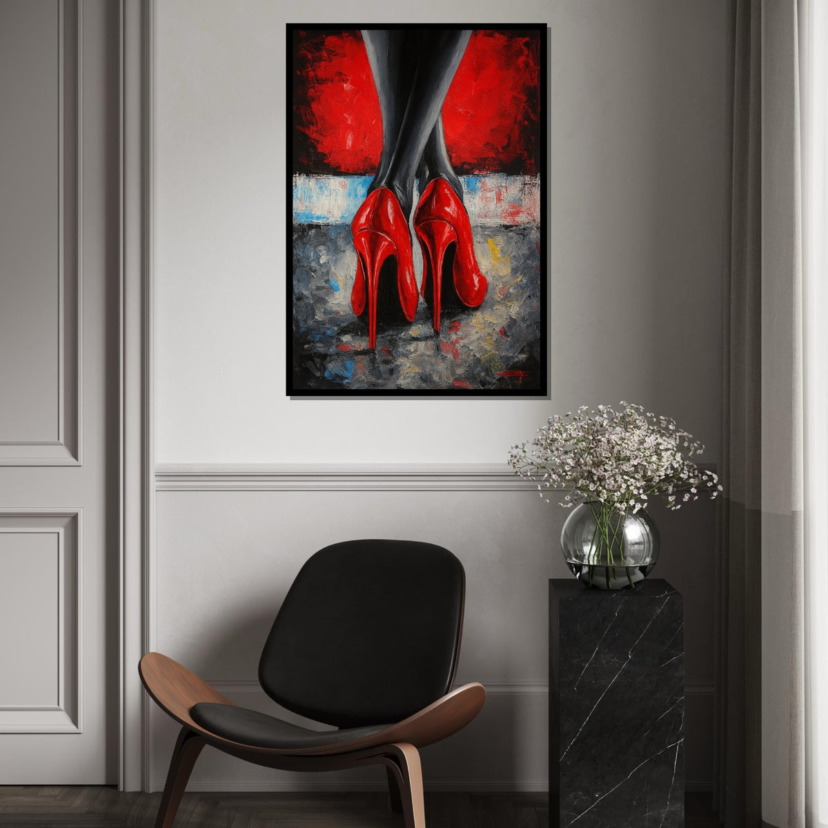 Red Heel Elegance Canvas, Stiletto Art Print, Fashion Wall Art, Bold Red Shoes, Wall Canvas Design, Ready To Hang Decoration