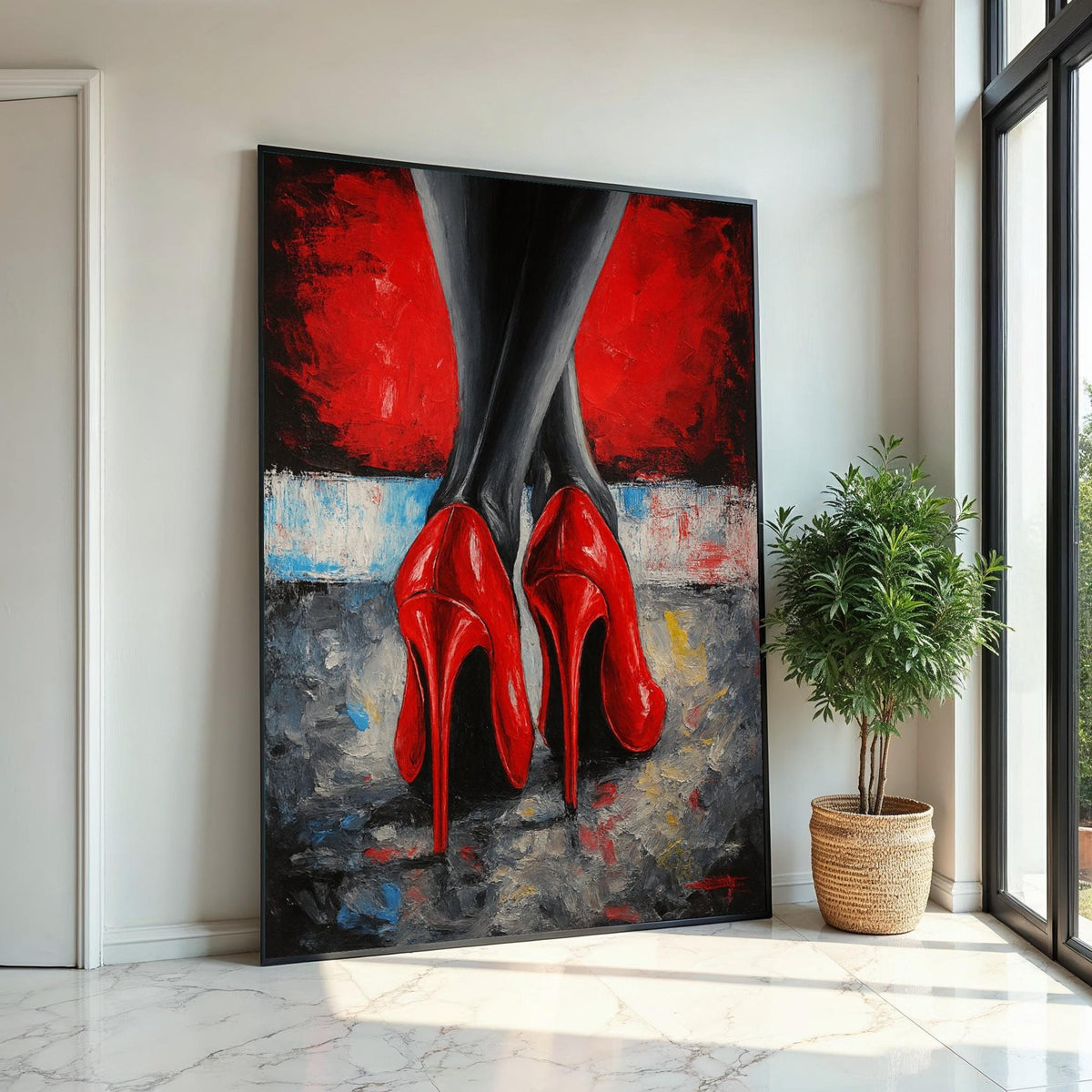Red Heel Elegance Canvas, Stiletto Art Print, Fashion Wall Art, Bold Red Shoes, Wall Canvas Design, Ready To Hang Decoration