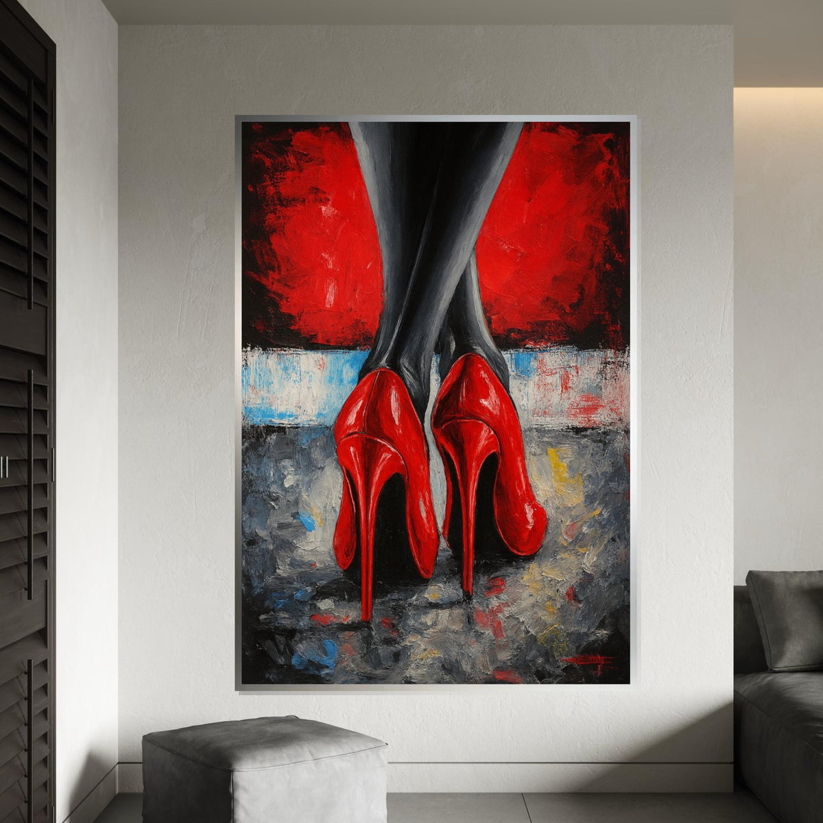 Red Heel Elegance Canvas, Stiletto Art Print, Fashion Wall Art, Bold Red Shoes, Wall Canvas Design, Ready To Hang Decoration
