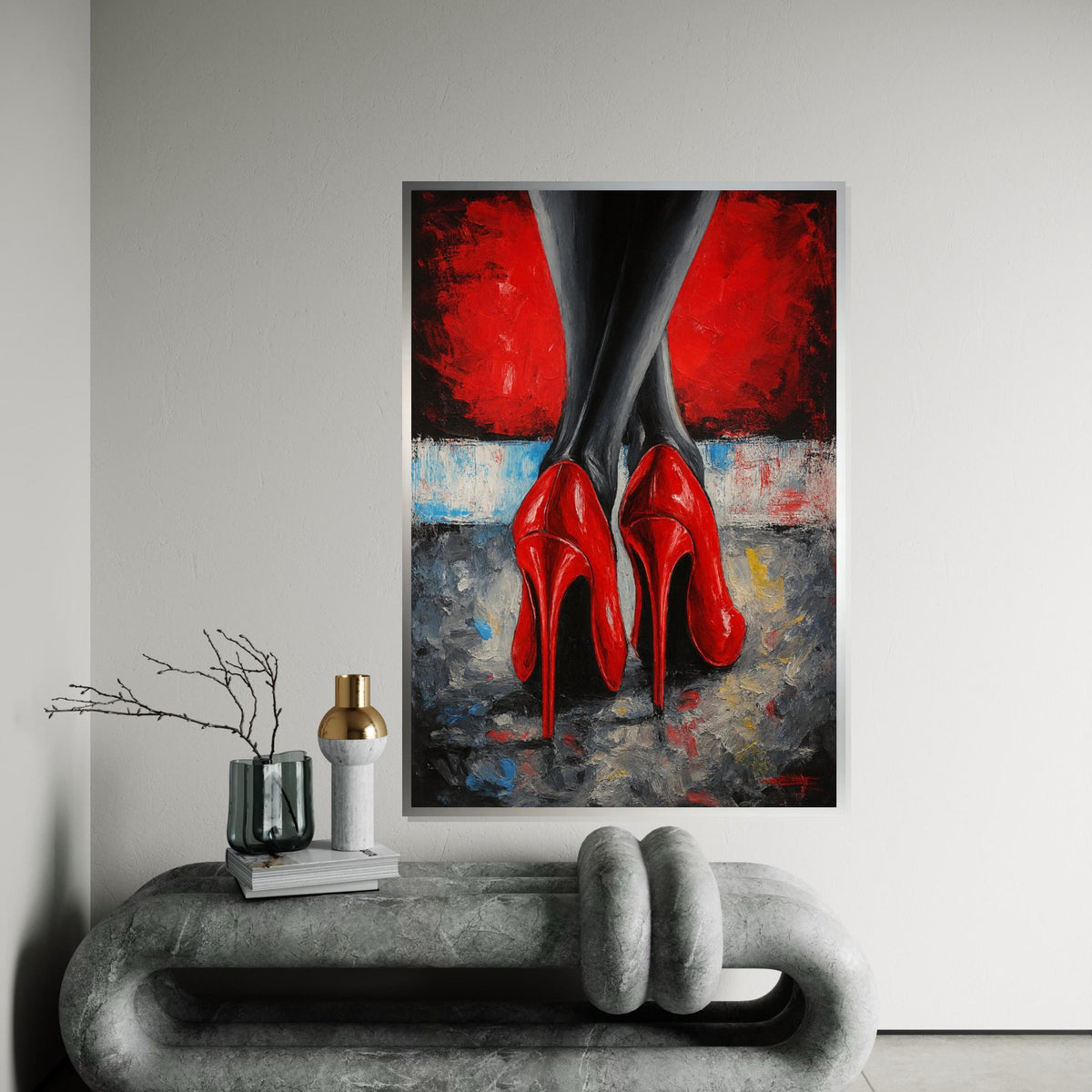 Red Heel Elegance Canvas, Stiletto Art Print, Fashion Wall Art, Bold Red Shoes, Wall Canvas Design, Ready To Hang Decoration