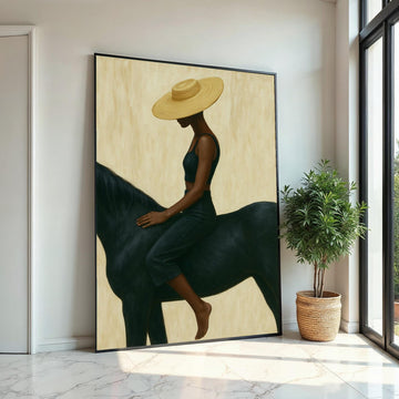 Elegant Equestrian Canvas, Woman on Horse Art, Minimalist Wall Decor, Wall Art Canvas Design, Ready To Hang Decoration