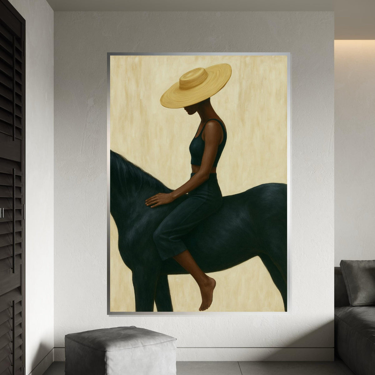 Elegant Equestrian Canvas, Woman on Horse Art, Minimalist Wall Decor, Wall Art Canvas Design, Ready To Hang Decoration