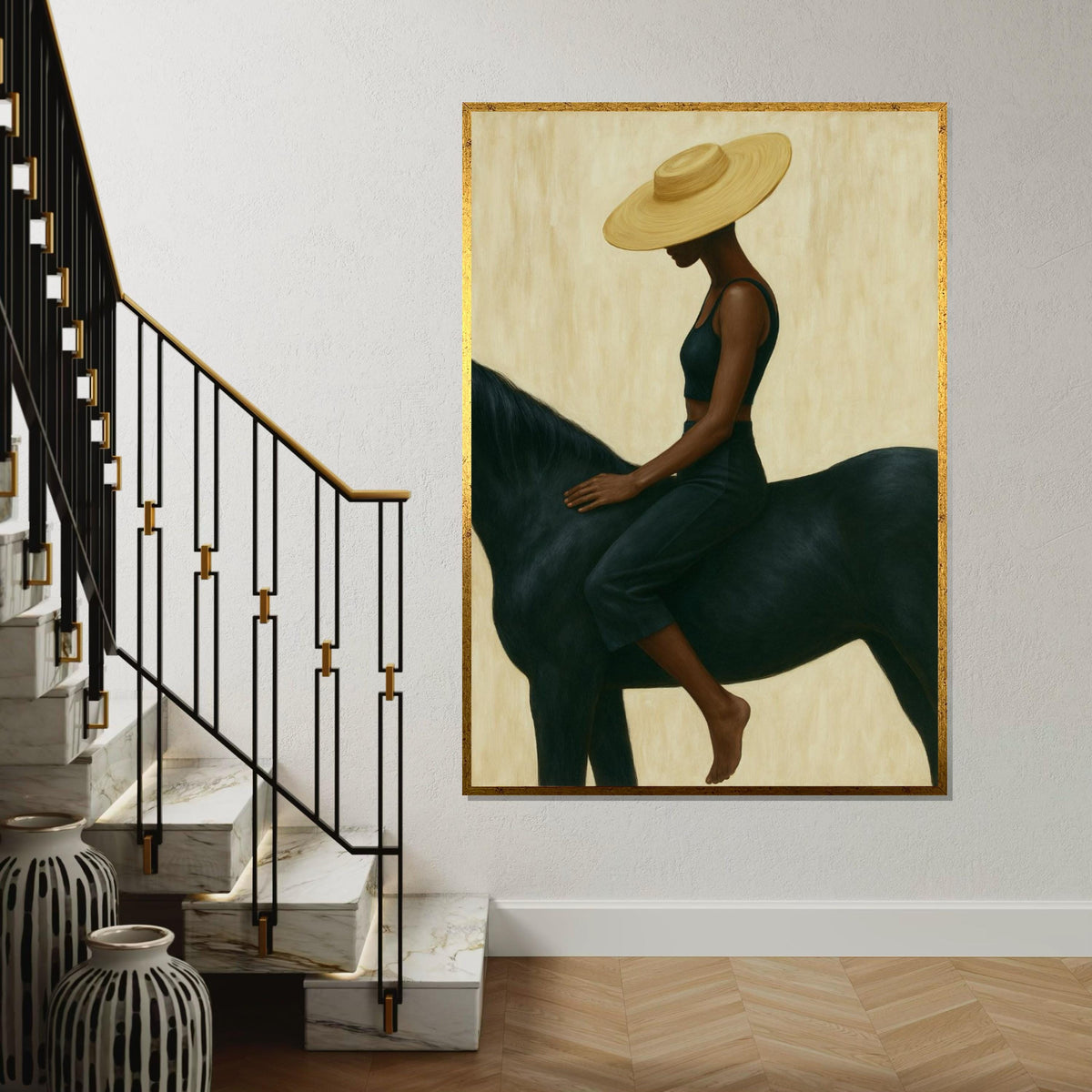 Elegant Equestrian Canvas, Woman on Horse Art, Minimalist Wall Decor, Wall Art Canvas Design, Ready To Hang Decoration