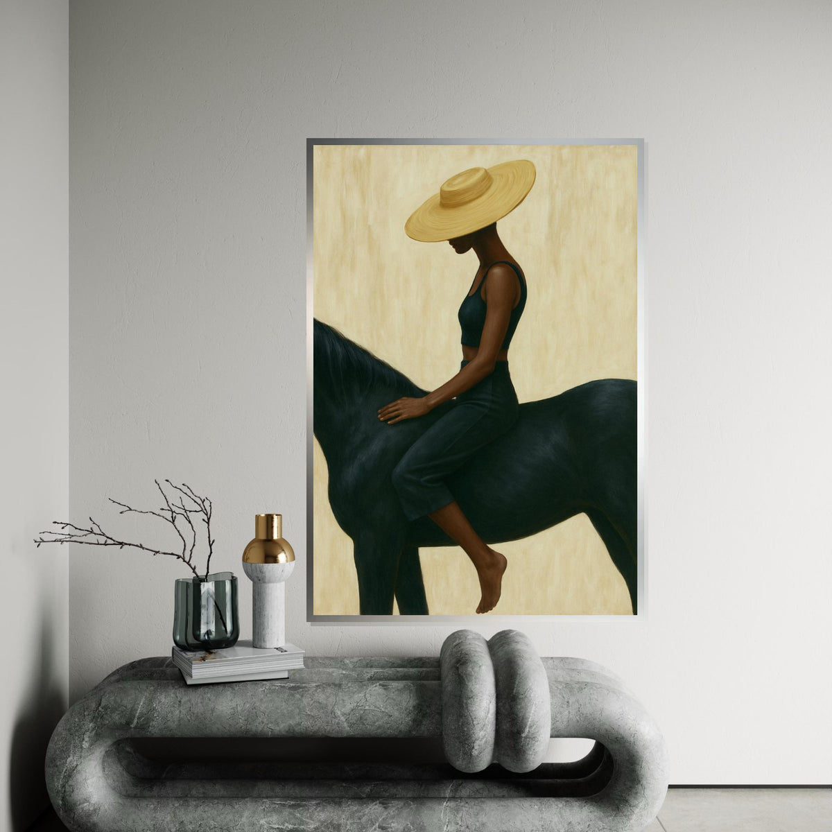 Elegant Equestrian Canvas, Woman on Horse Art, Minimalist Wall Decor, Wall Art Canvas Design, Ready To Hang Decoration