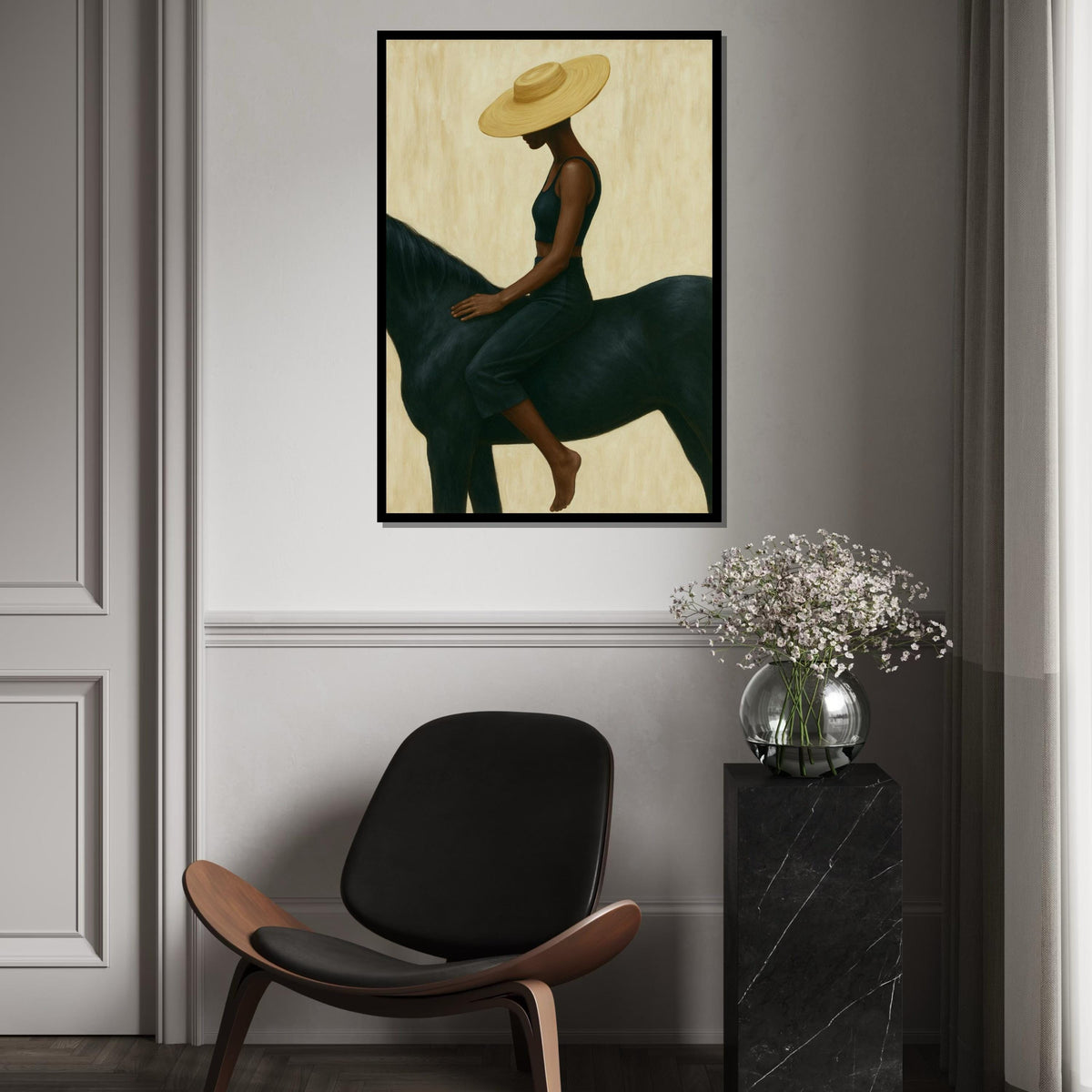 Elegant Equestrian Canvas, Woman on Horse Art, Minimalist Wall Decor, Wall Art Canvas Design, Ready To Hang Decoration