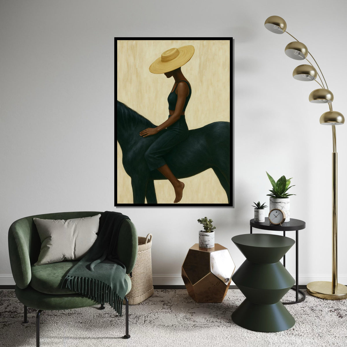 Elegant Equestrian Canvas, Woman on Horse Art, Minimalist Wall Decor, Wall Art Canvas Design, Ready To Hang Decoration