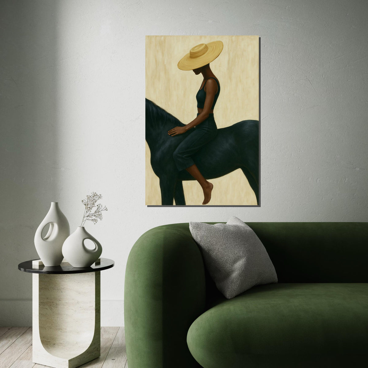 Elegant Equestrian Canvas, Woman on Horse Art, Minimalist Wall Decor, Wall Art Canvas Design, Ready To Hang Decoration