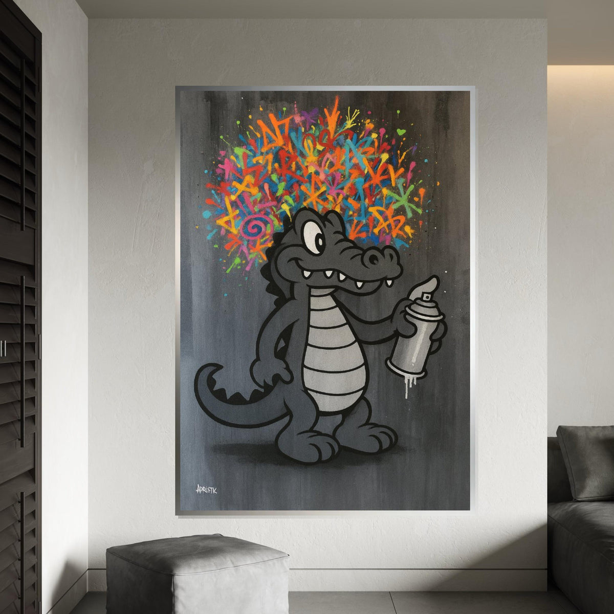 Crocodile Graffiti Art, Street Art Canvas, Colorful Spray Paint Design, Wall Art Canvas, Urban Style, Ready to Hang Decor