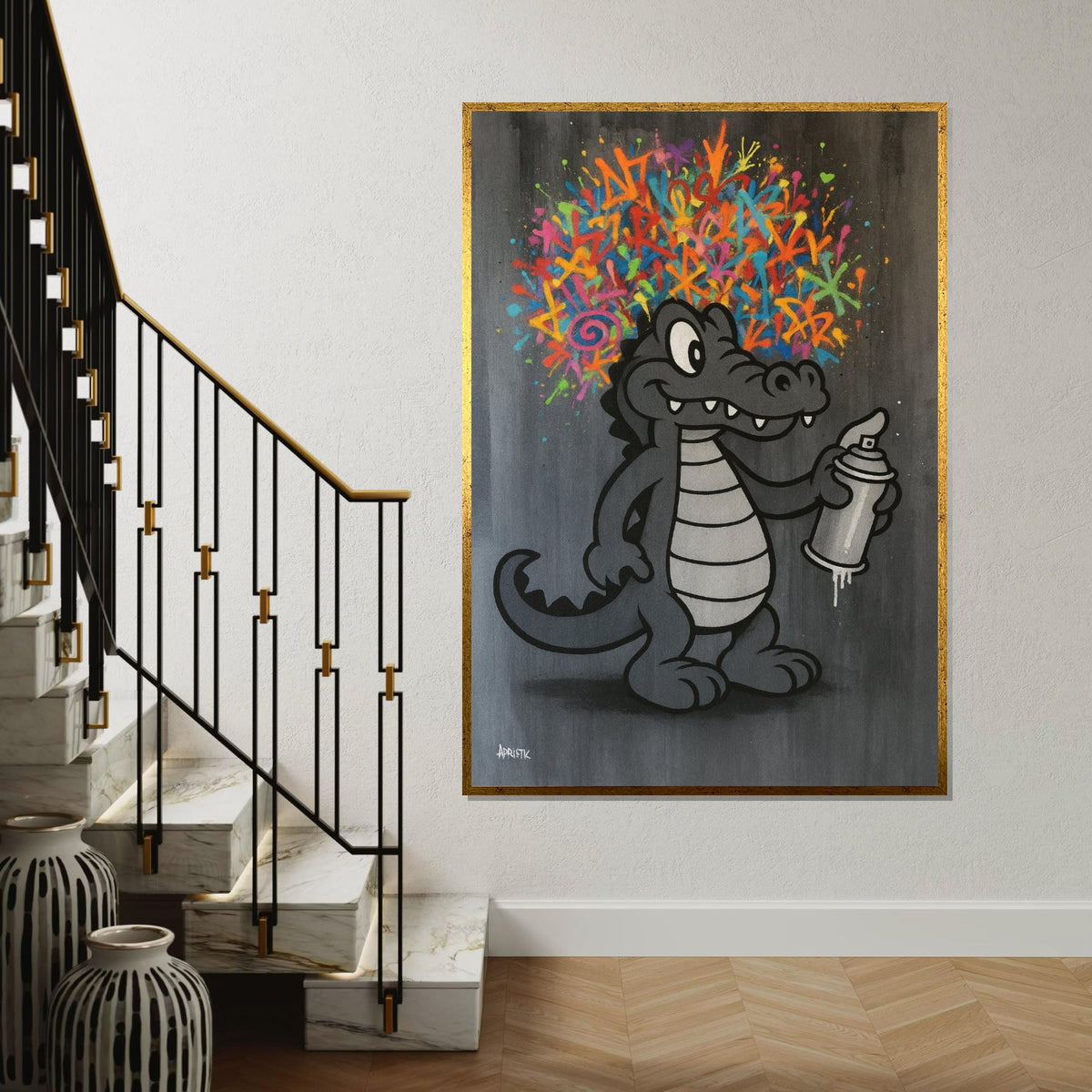 Crocodile Graffiti Art, Street Art Canvas, Colorful Spray Paint Design, Wall Art Canvas, Urban Style, Ready to Hang Decor