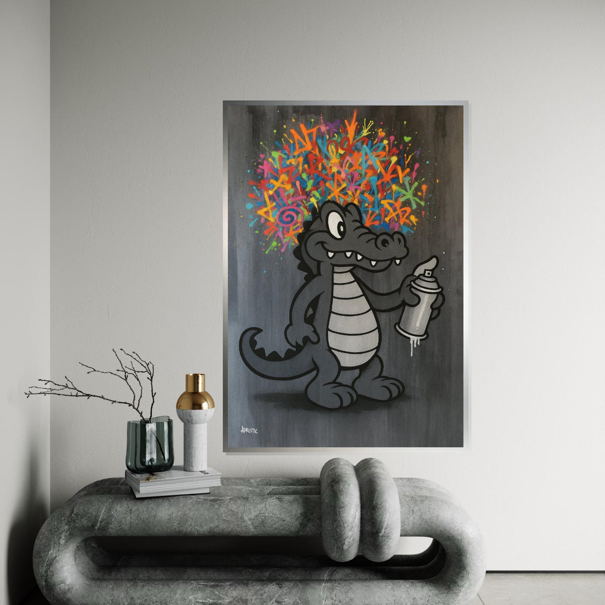Crocodile Graffiti Art, Street Art Canvas, Colorful Spray Paint Design, Wall Art Canvas, Urban Style, Ready to Hang Decor