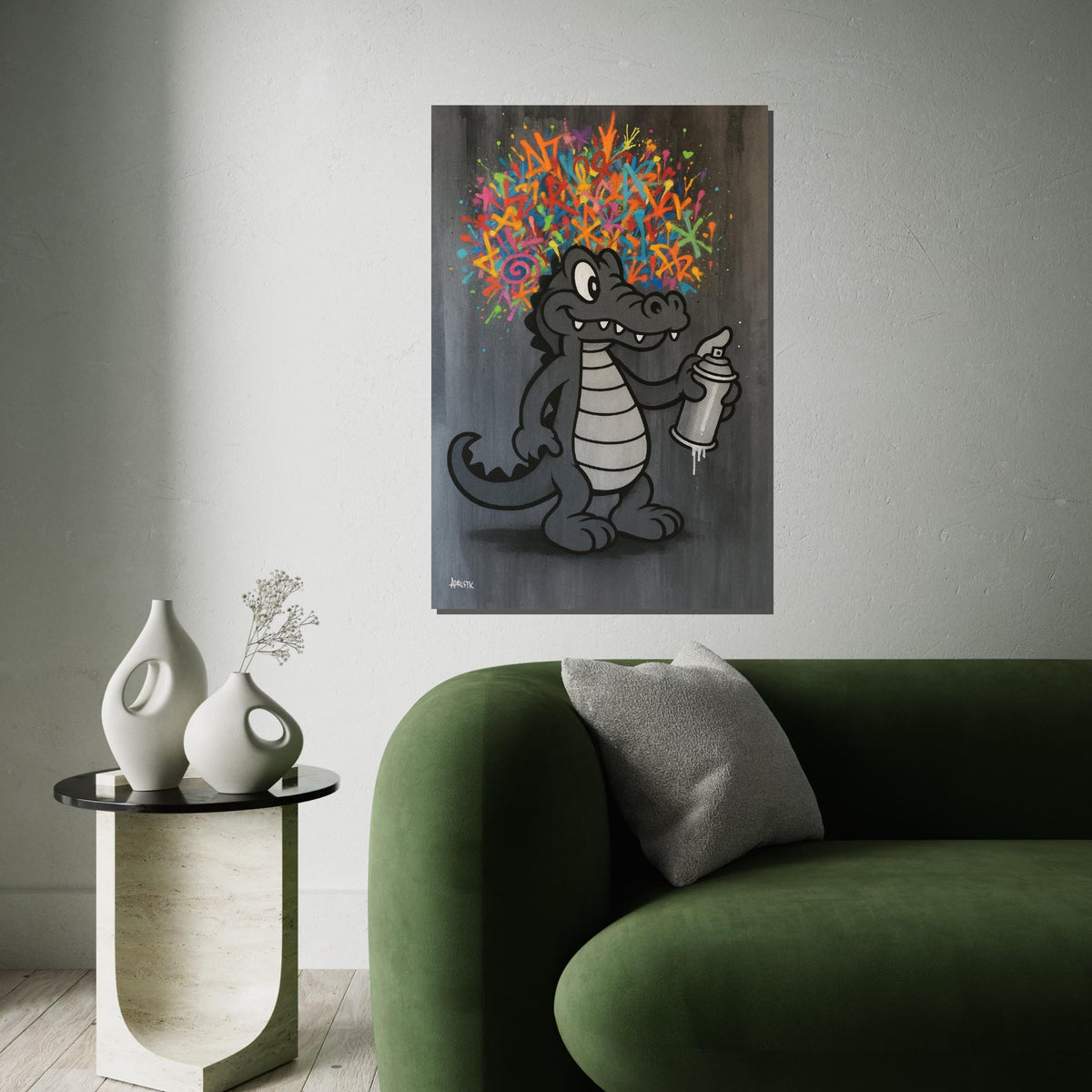 Crocodile Graffiti Art, Street Art Canvas, Colorful Spray Paint Design, Wall Art Canvas, Urban Style, Ready to Hang Decor