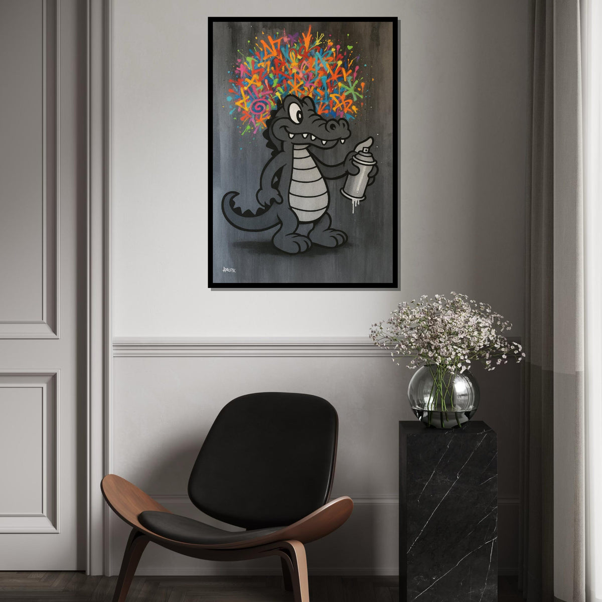 Crocodile Graffiti Art, Street Art Canvas, Colorful Spray Paint Design, Wall Art Canvas, Urban Style, Ready to Hang Decor