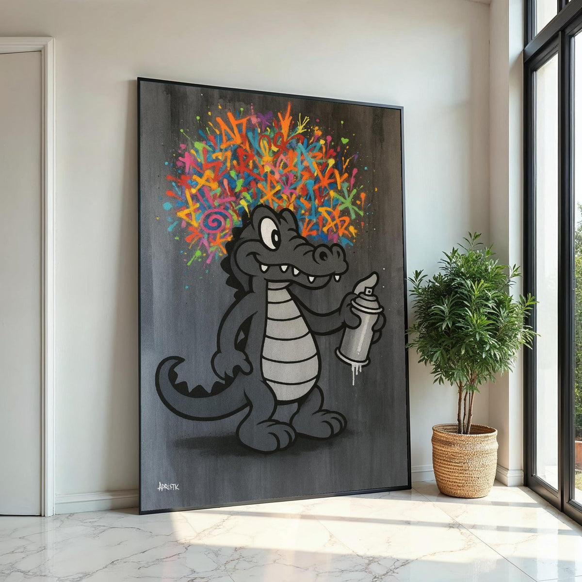 Crocodile Graffiti Art, Street Art Canvas, Colorful Spray Paint Design, Wall Art Canvas, Urban Style, Ready to Hang Decor