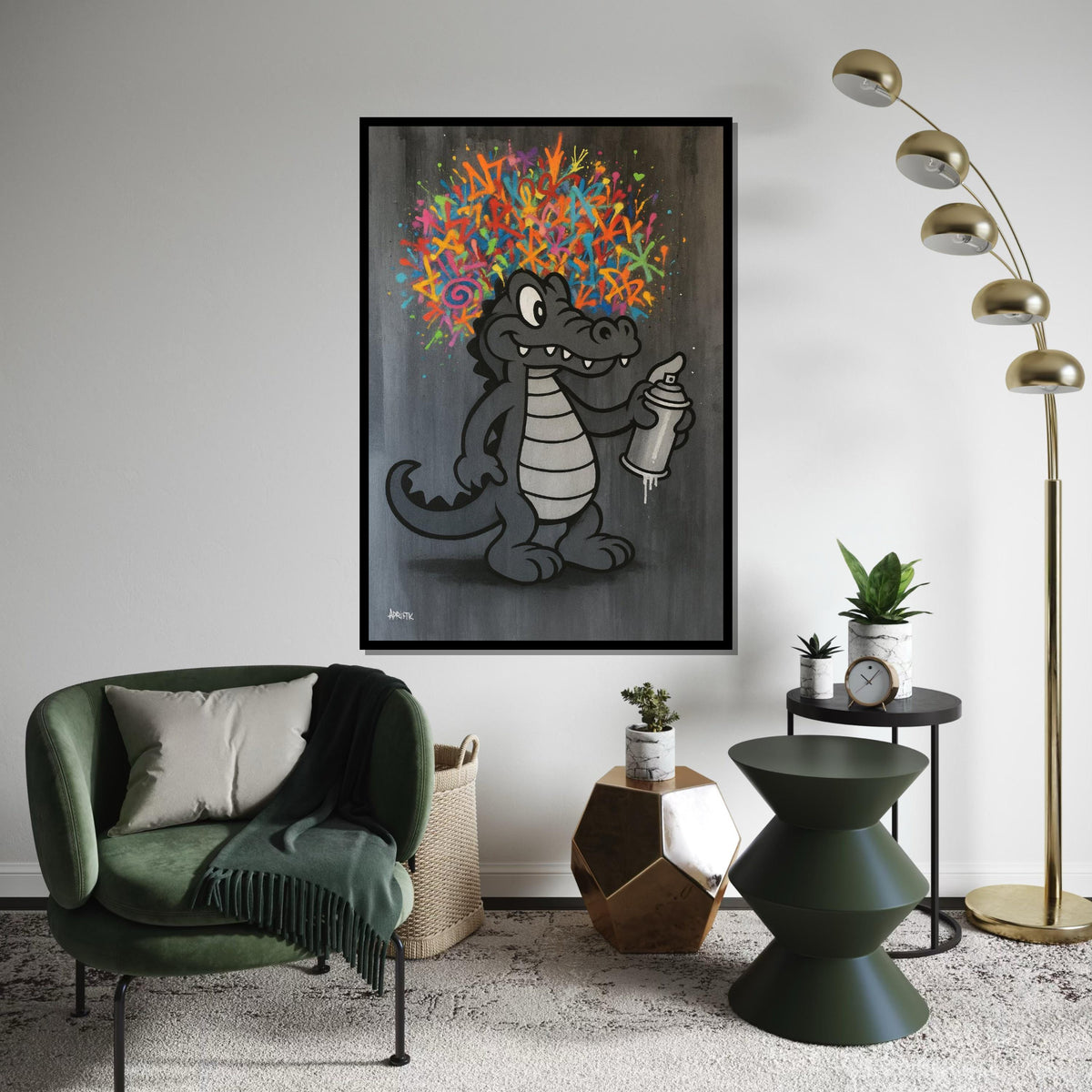 Crocodile Graffiti Art, Street Art Canvas, Colorful Spray Paint Design, Wall Art Canvas, Urban Style, Ready to Hang Decor