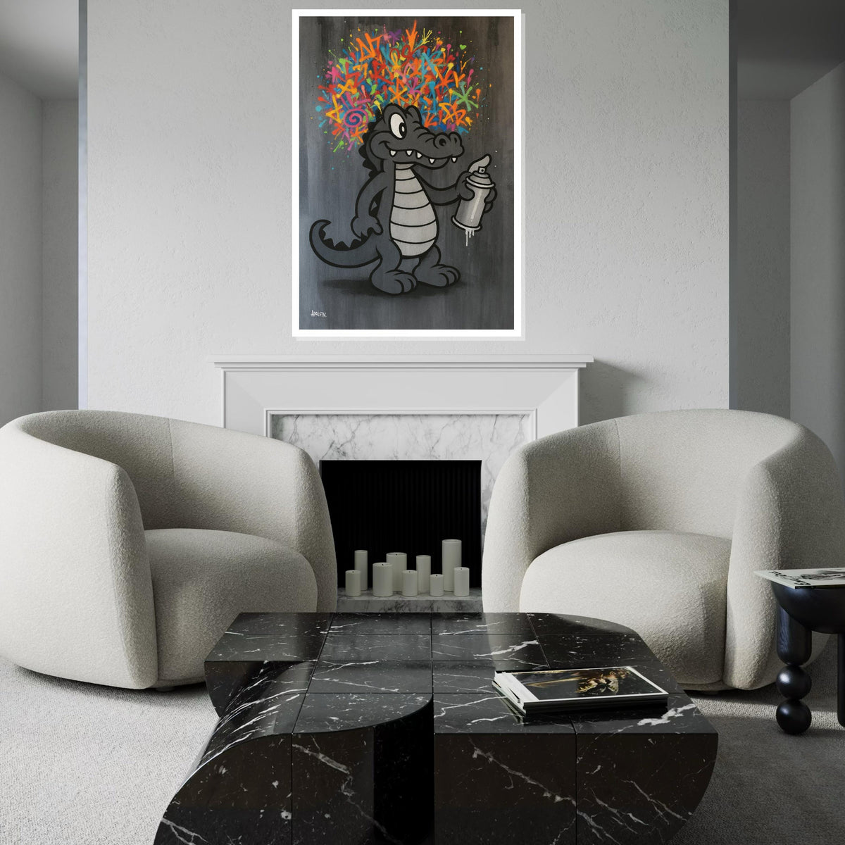Crocodile Graffiti Art, Street Art Canvas, Colorful Spray Paint Design, Wall Art Canvas, Urban Style, Ready to Hang Decor