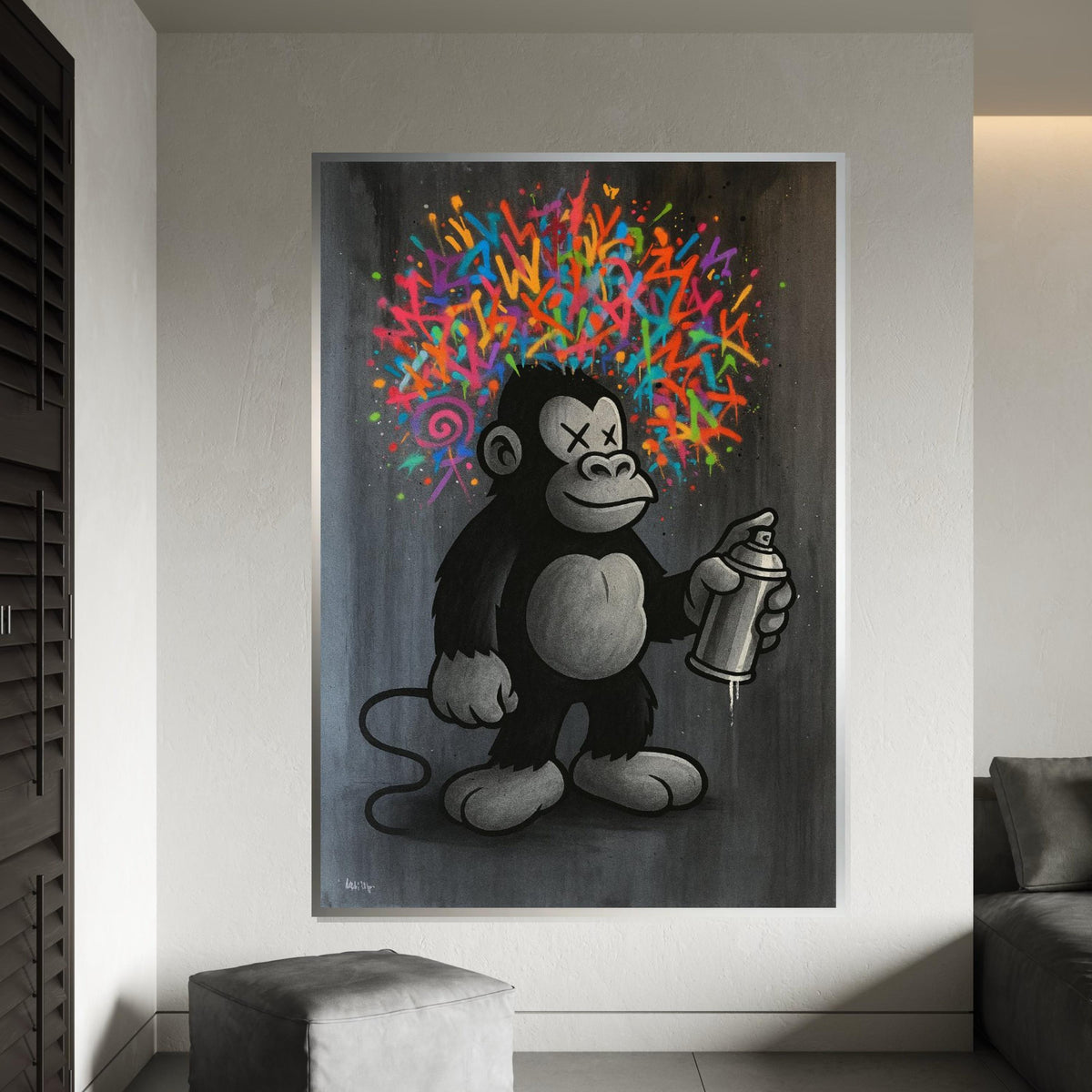 Graffiti Ape Canvas, Colorful Spray Paint Monkey Art, Urban Wall Art, Pop Art Canvas Design, Ready To Hang Street Art Decor, Gift Art