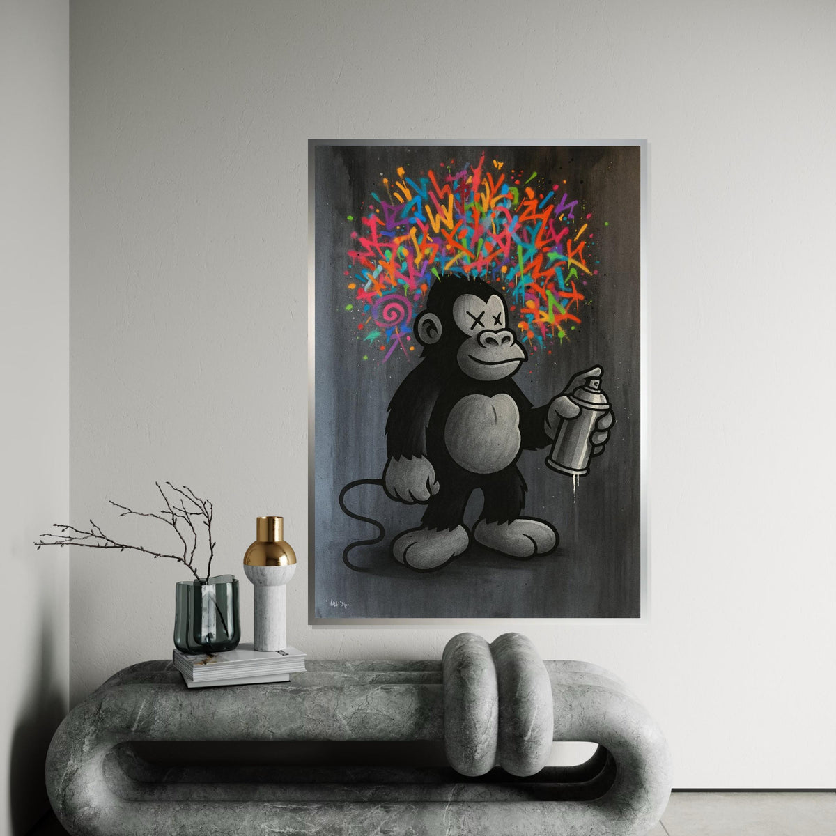 Graffiti Ape Canvas, Colorful Spray Paint Monkey Art, Urban Wall Art, Pop Art Canvas Design, Ready To Hang Street Art Decor, Gift Art