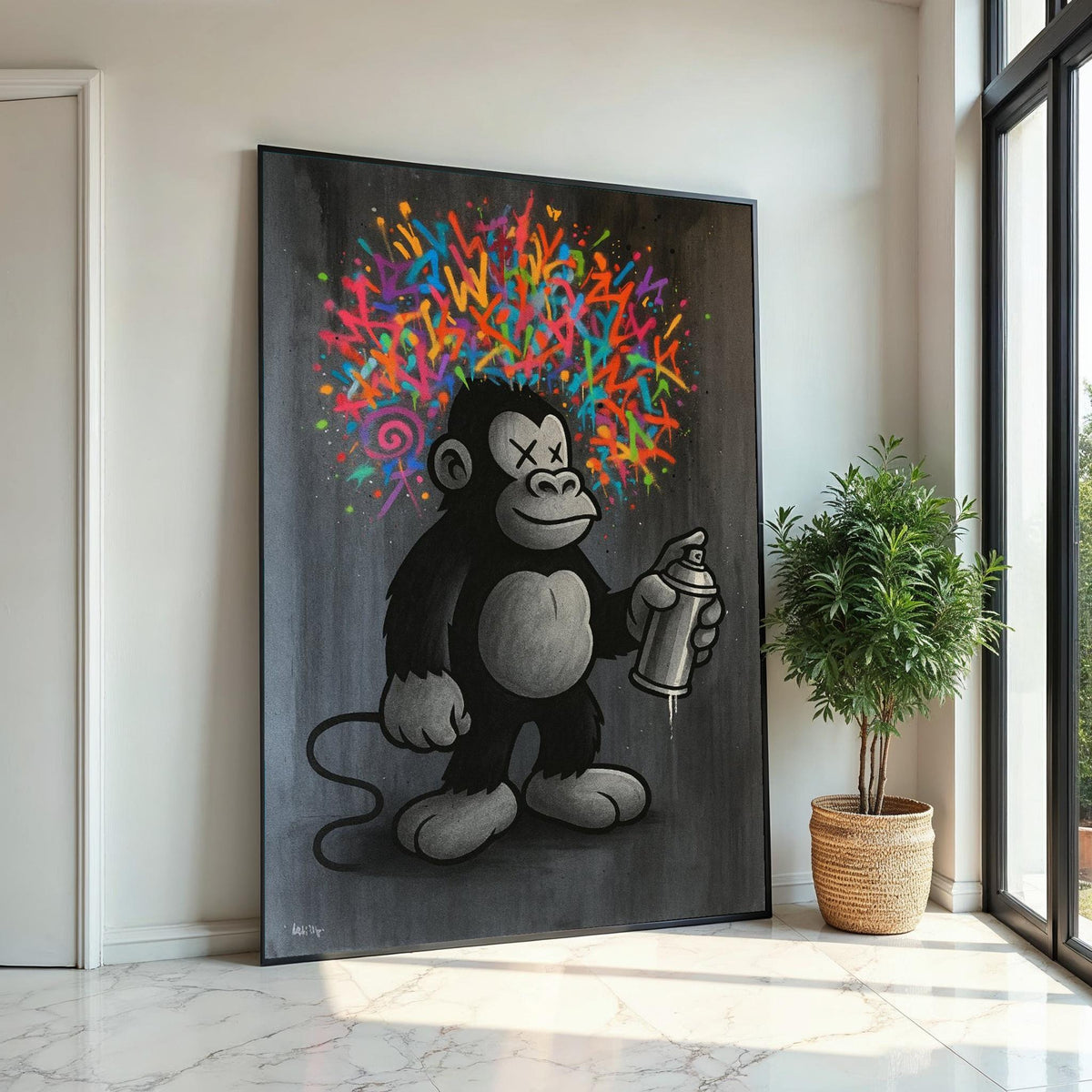 Graffiti Ape Canvas, Colorful Spray Paint Monkey Art, Urban Wall Art, Pop Art Canvas Design, Ready To Hang Street Art Decor, Gift Art