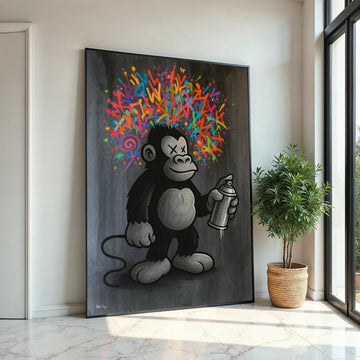 Graffiti Ape Canvas, Colorful Spray Paint Monkey Art, Urban Wall Art, Pop Art Canvas Design, Ready To Hang Street Art Decor, Gift Art