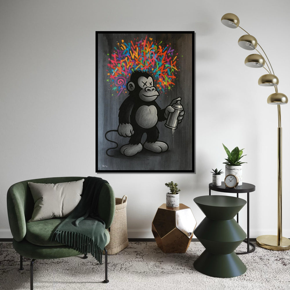 Graffiti Ape Canvas, Colorful Spray Paint Monkey Art, Urban Wall Art, Pop Art Canvas Design, Ready To Hang Street Art Decor, Gift Art