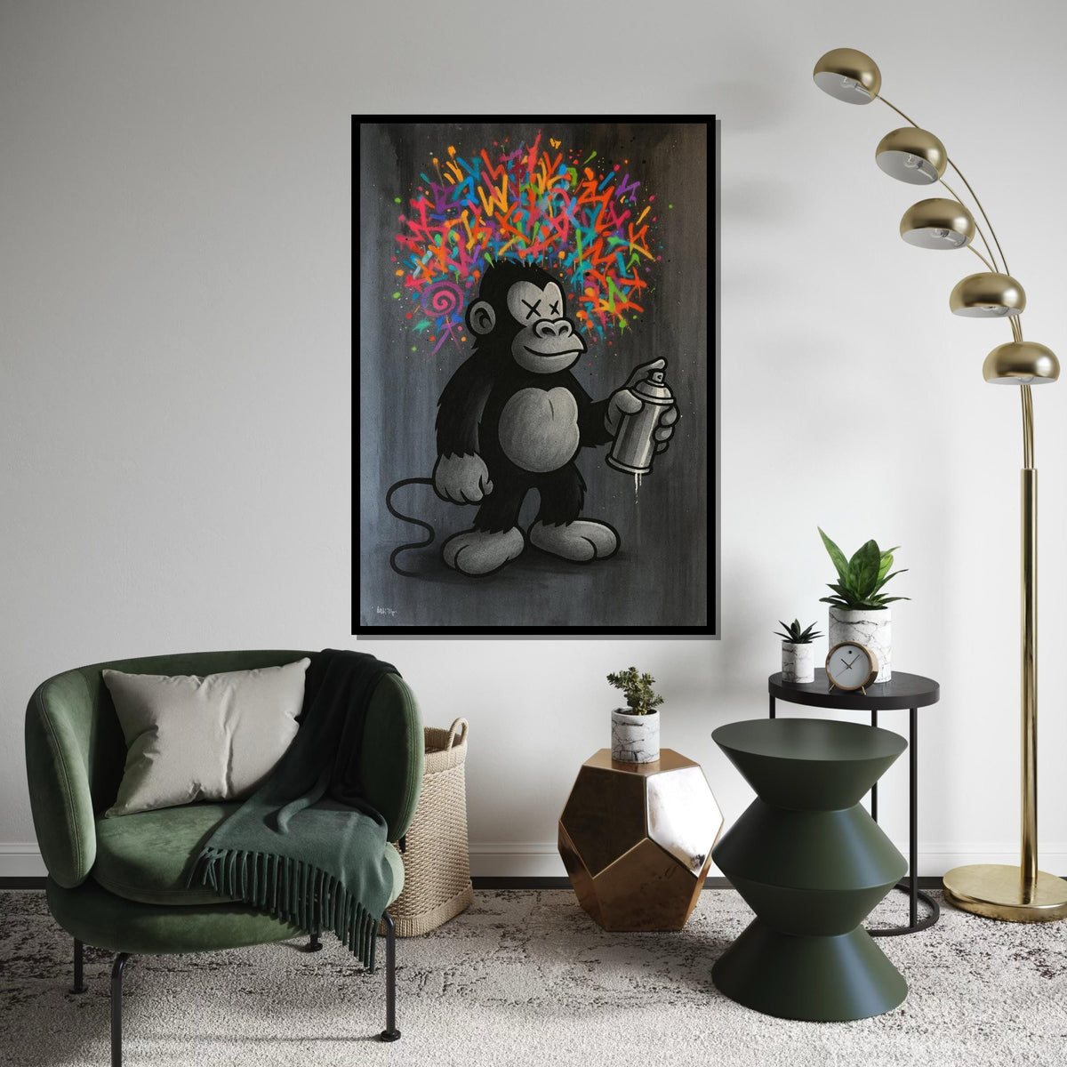 Graffiti Ape Canvas, Colorful Spray Paint Monkey Art, Urban Wall Art, Pop Art Canvas Design, Ready To Hang Street Art Decor, Gift Art